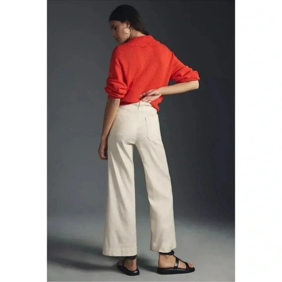 Anthropologie Maeve The Colette Linen Cropped Wide Leg Pants Cream 26 - Picture 10 of 12